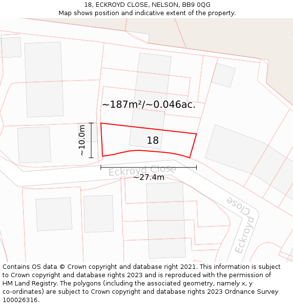 18, ECKROYD CLOSE, NELSON, BB9 0QG: Plot and title map