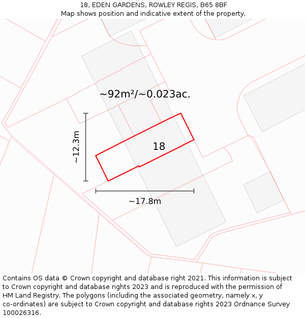 18, EDEN GARDENS, ROWLEY REGIS, B65 8BF: Plot and title map