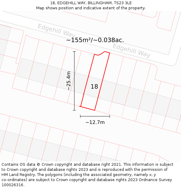 18, EDGEHILL WAY, BILLINGHAM, TS23 3LE: Plot and title map