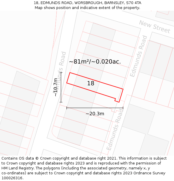 18, EDMUNDS ROAD, WORSBROUGH, BARNSLEY, S70 4TA: Plot and title map
