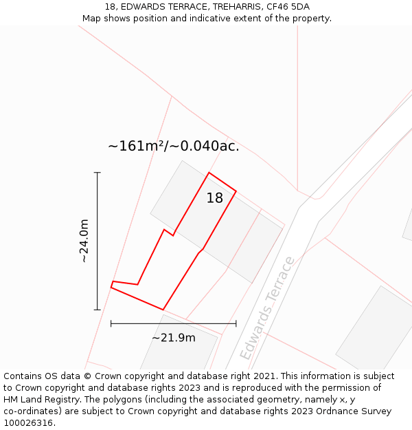 18, EDWARDS TERRACE, TREHARRIS, CF46 5DA: Plot and title map