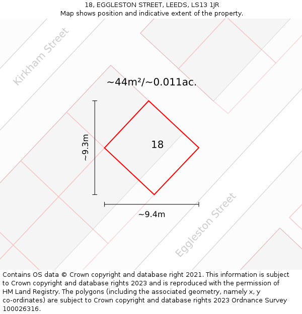 18, EGGLESTON STREET, LEEDS, LS13 1JR: Plot and title map