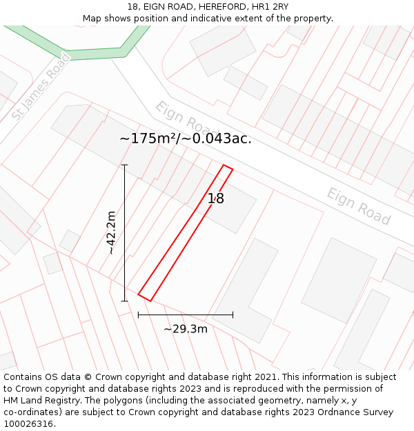 18, EIGN ROAD, HEREFORD, HR1 2RY: Plot and title map