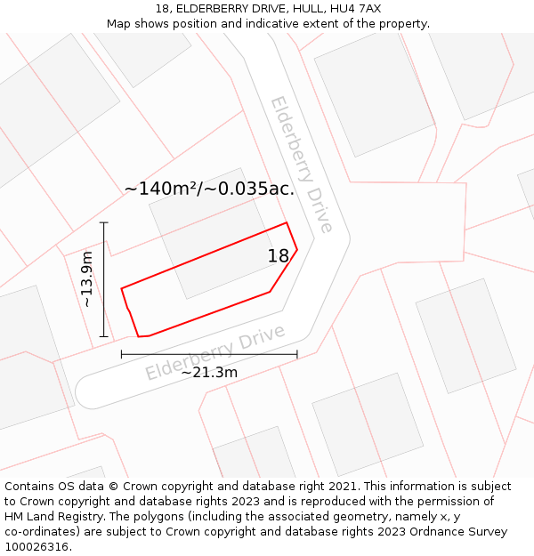 18, ELDERBERRY DRIVE, HULL, HU4 7AX: Plot and title map