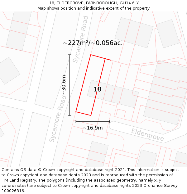 18, ELDERGROVE, FARNBOROUGH, GU14 6LY: Plot and title map