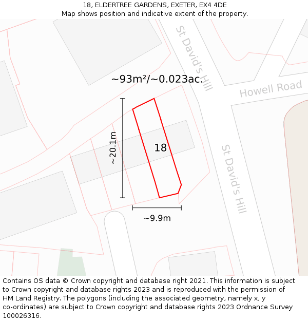 18, ELDERTREE GARDENS, EXETER, EX4 4DE: Plot and title map