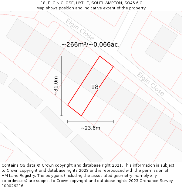 18, ELGIN CLOSE, HYTHE, SOUTHAMPTON, SO45 6JG: Plot and title map