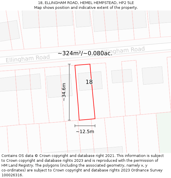 18, ELLINGHAM ROAD, HEMEL HEMPSTEAD, HP2 5LE: Plot and title map