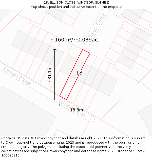 18, ELLISON CLOSE, WINDSOR, SL4 4BZ: Plot and title map