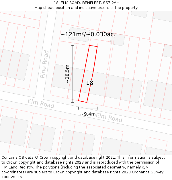 18, ELM ROAD, BENFLEET, SS7 2AH: Plot and title map