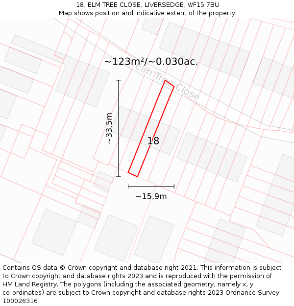 18, ELM TREE CLOSE, LIVERSEDGE, WF15 7BU: Plot and title map