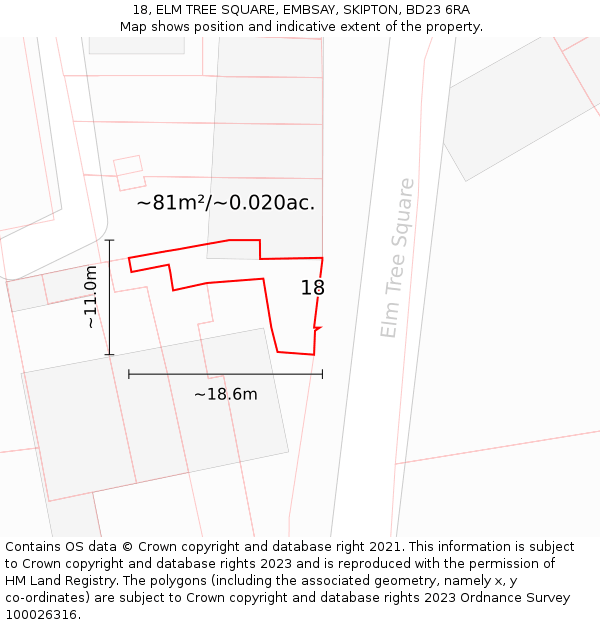 18, ELM TREE SQUARE, EMBSAY, SKIPTON, BD23 6RA: Plot and title map