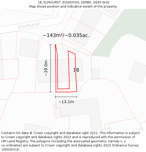 18, ELMHURST, EGGINTON, DERBY, DE65 6HQ: Plot and title map