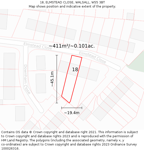 18, ELMSTEAD CLOSE, WALSALL, WS5 3BT: Plot and title map