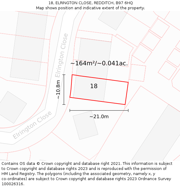 18, ELRINGTON CLOSE, REDDITCH, B97 6HQ: Plot and title map