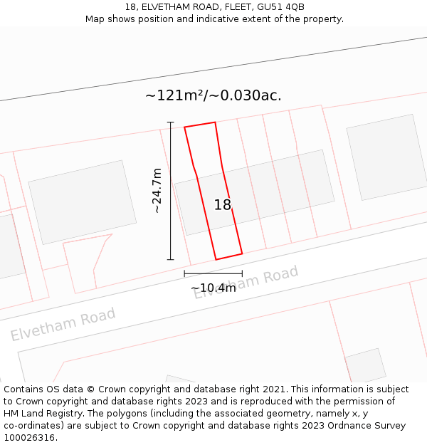 18, ELVETHAM ROAD, FLEET, GU51 4QB: Plot and title map