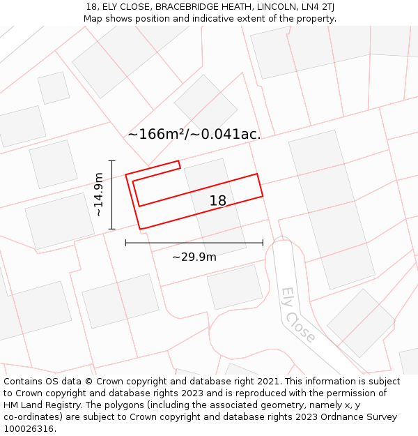 18, ELY CLOSE, BRACEBRIDGE HEATH, LINCOLN, LN4 2TJ: Plot and title map