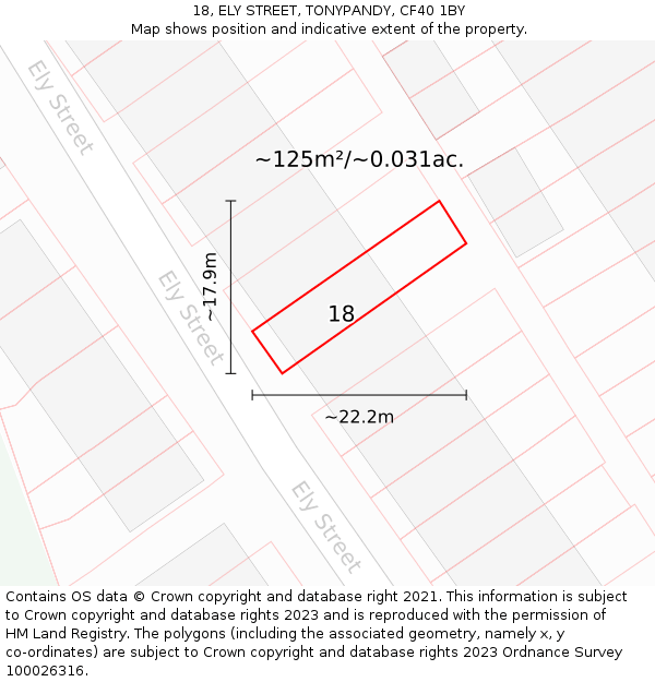 18, ELY STREET, TONYPANDY, CF40 1BY: Plot and title map