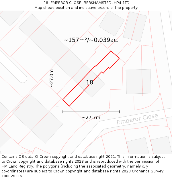 18, EMPEROR CLOSE, BERKHAMSTED, HP4 1TD: Plot and title map