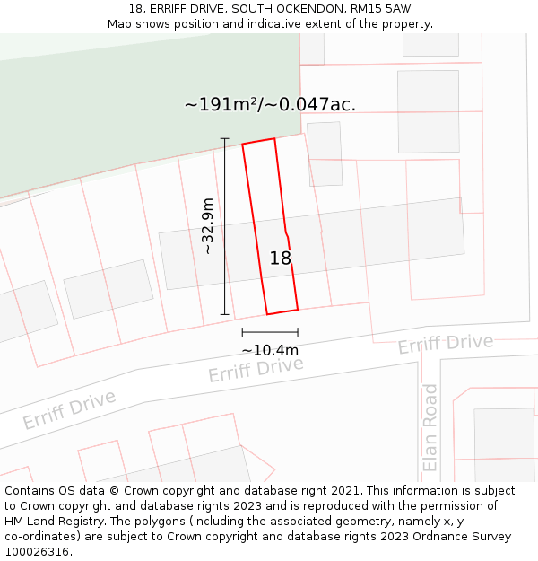 18, ERRIFF DRIVE, SOUTH OCKENDON, RM15 5AW: Plot and title map