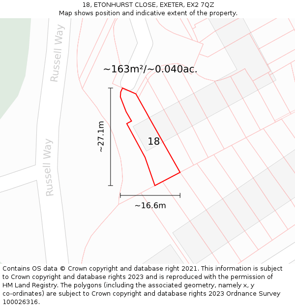 18, ETONHURST CLOSE, EXETER, EX2 7QZ: Plot and title map
