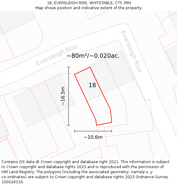 18, EVERSLEIGH RISE, WHITSTABLE, CT5 3RN: Plot and title map