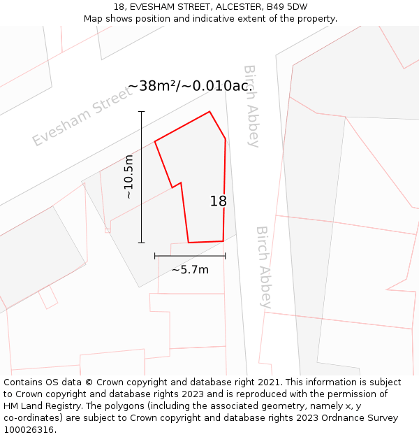 18, EVESHAM STREET, ALCESTER, B49 5DW: Plot and title map