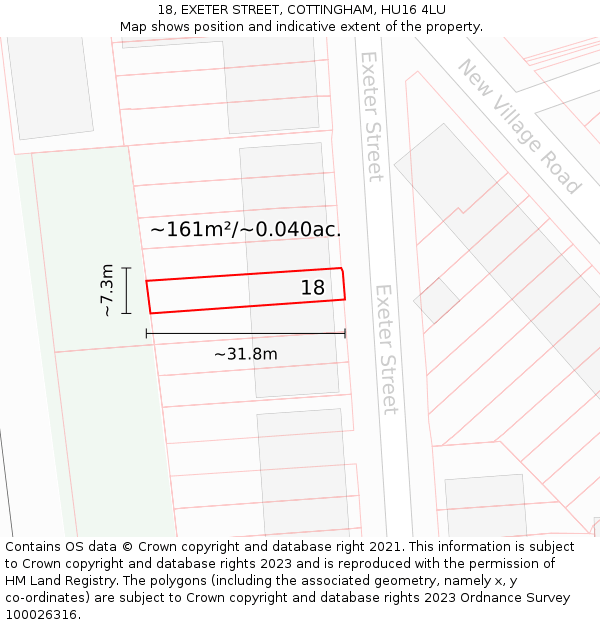 18, EXETER STREET, COTTINGHAM, HU16 4LU: Plot and title map