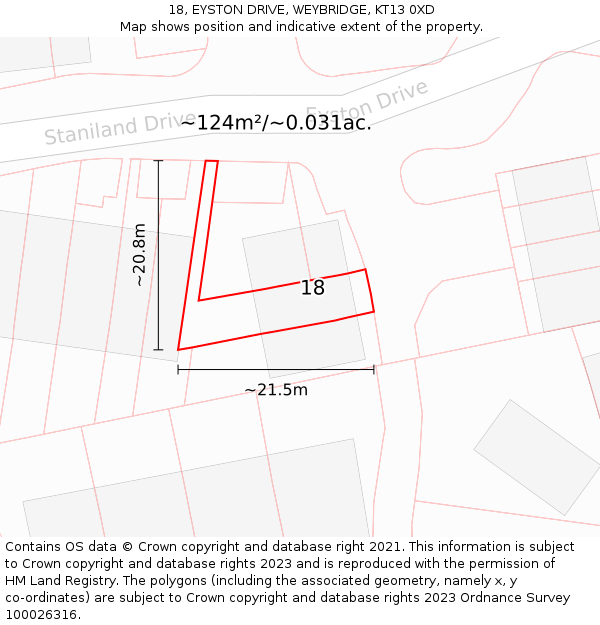 18, EYSTON DRIVE, WEYBRIDGE, KT13 0XD: Plot and title map