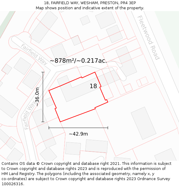 18, FAIRFIELD WAY, WESHAM, PRESTON, PR4 3EP: Plot and title map