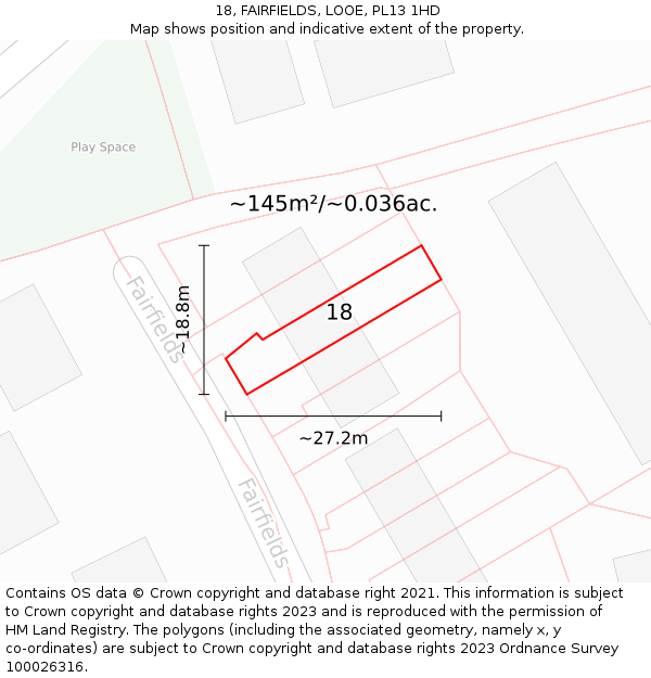 18, FAIRFIELDS, LOOE, PL13 1HD: Plot and title map