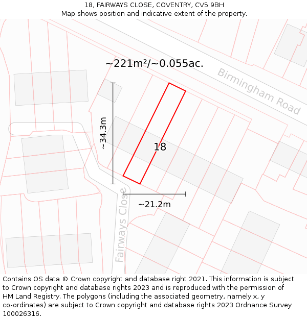 18, FAIRWAYS CLOSE, COVENTRY, CV5 9BH: Plot and title map