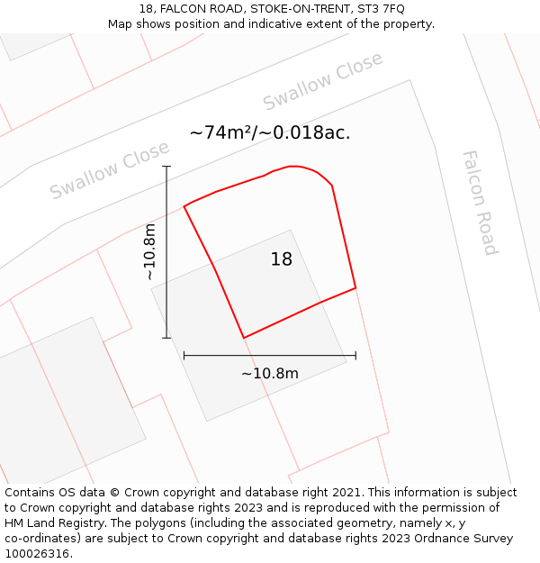 18, FALCON ROAD, STOKE-ON-TRENT, ST3 7FQ: Plot and title map
