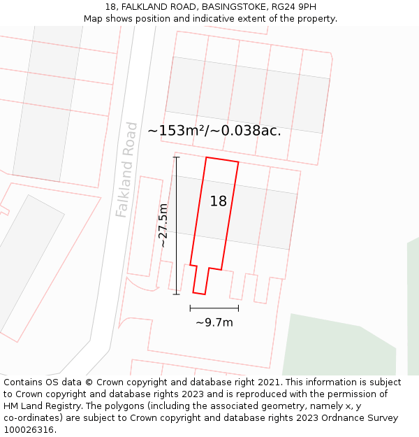 18, FALKLAND ROAD, BASINGSTOKE, RG24 9PH: Plot and title map