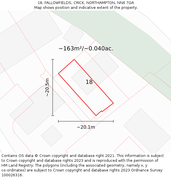 18, FALLOWFIELDS, CRICK, NORTHAMPTON, NN6 7GA: Plot and title map