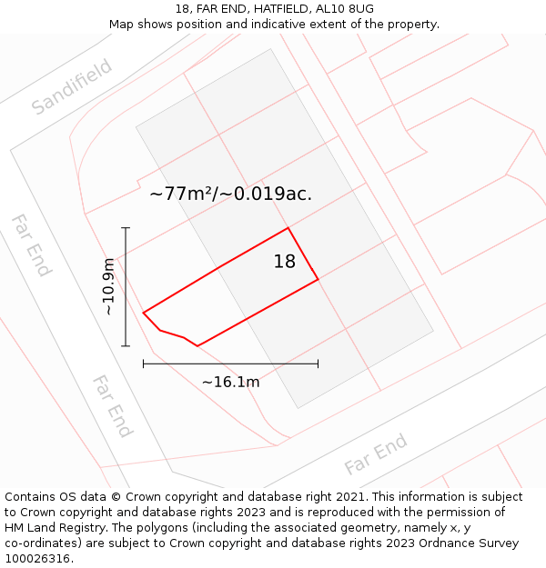 18, FAR END, HATFIELD, AL10 8UG: Plot and title map