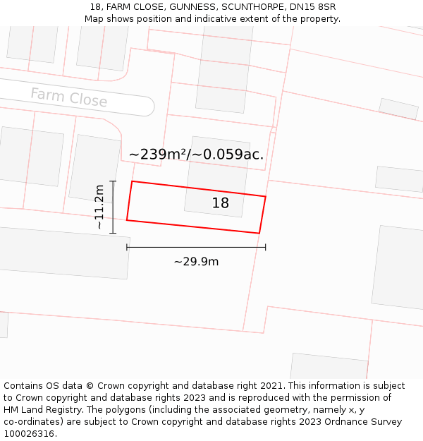 18, FARM CLOSE, GUNNESS, SCUNTHORPE, DN15 8SR: Plot and title map