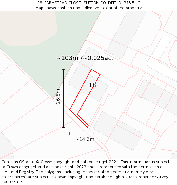 18, FARMSTEAD CLOSE, SUTTON COLDFIELD, B75 5UG: Plot and title map