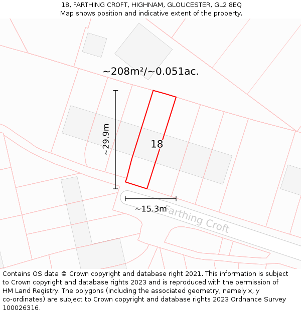 18, FARTHING CROFT, HIGHNAM, GLOUCESTER, GL2 8EQ: Plot and title map