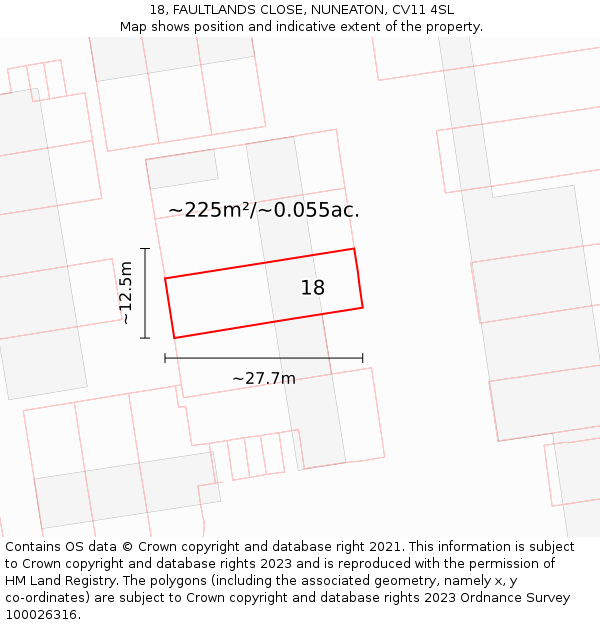 18, FAULTLANDS CLOSE, NUNEATON, CV11 4SL: Plot and title map