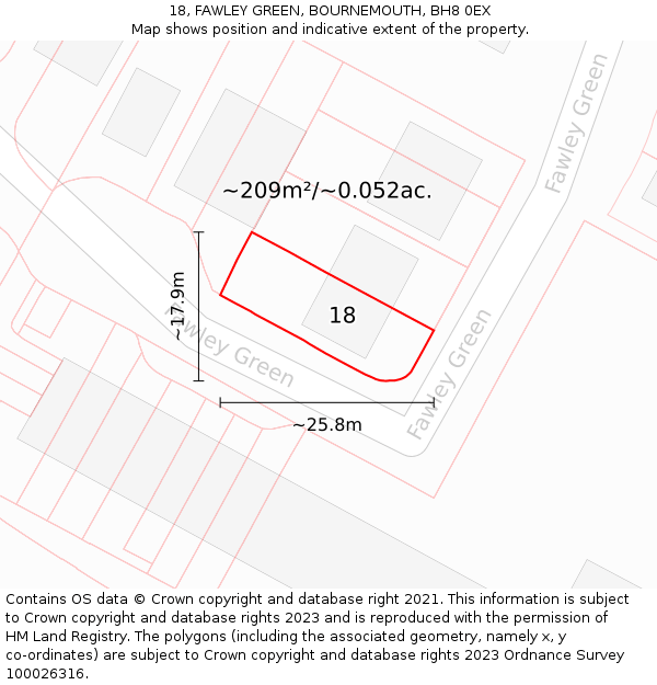 18, FAWLEY GREEN, BOURNEMOUTH, BH8 0EX: Plot and title map