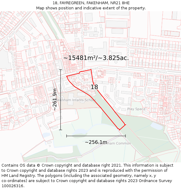 18, FAYREGREEN, FAKENHAM, NR21 8HE: Plot and title map