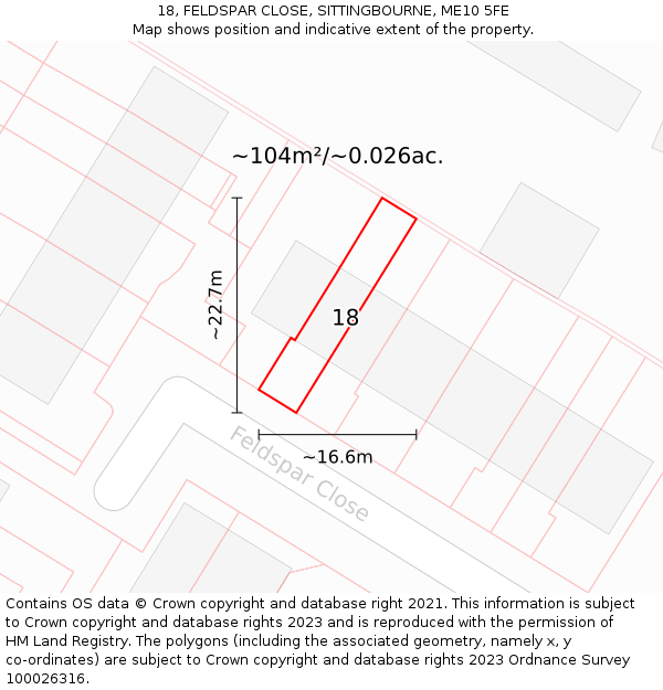 18, FELDSPAR CLOSE, SITTINGBOURNE, ME10 5FE: Plot and title map