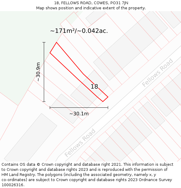 18, FELLOWS ROAD, COWES, PO31 7JN: Plot and title map