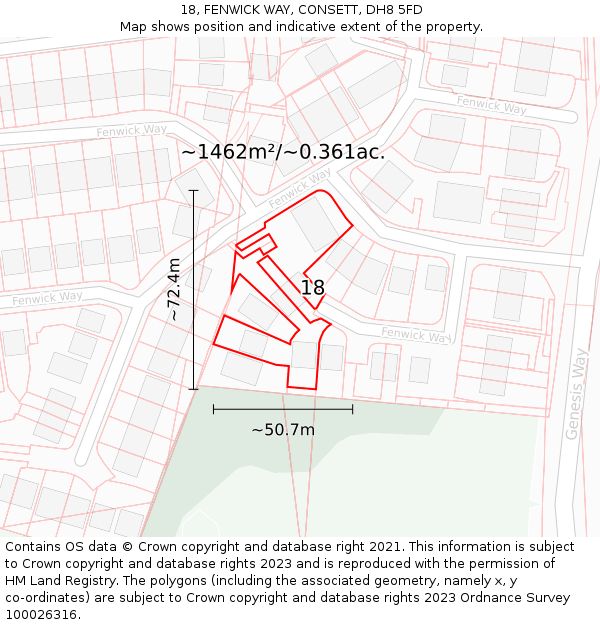 18, FENWICK WAY, CONSETT, DH8 5FD: Plot and title map