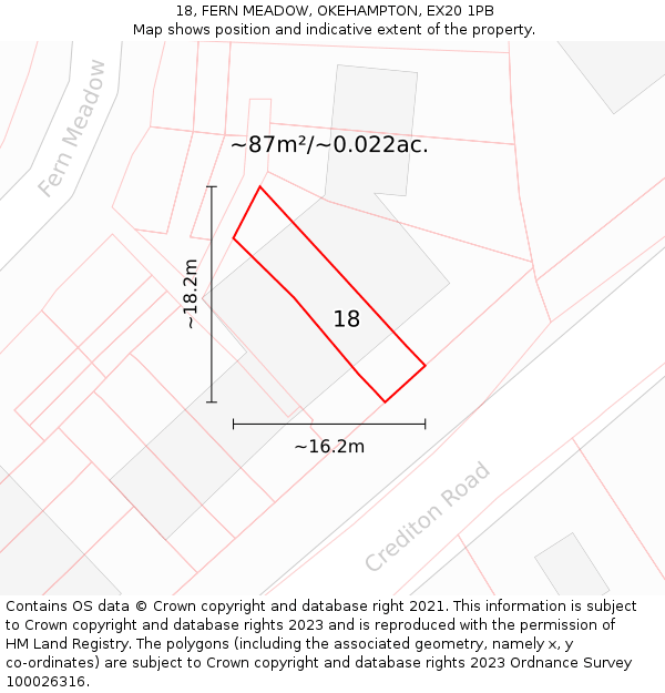 18, FERN MEADOW, OKEHAMPTON, EX20 1PB: Plot and title map