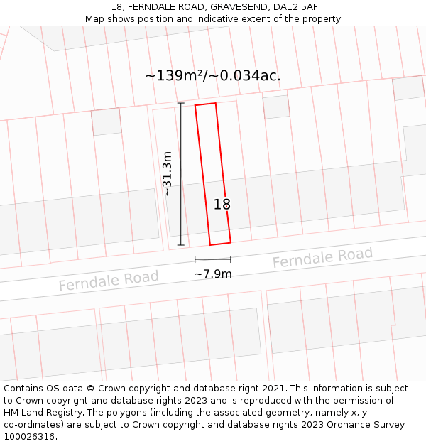 18, FERNDALE ROAD, GRAVESEND, DA12 5AF: Plot and title map