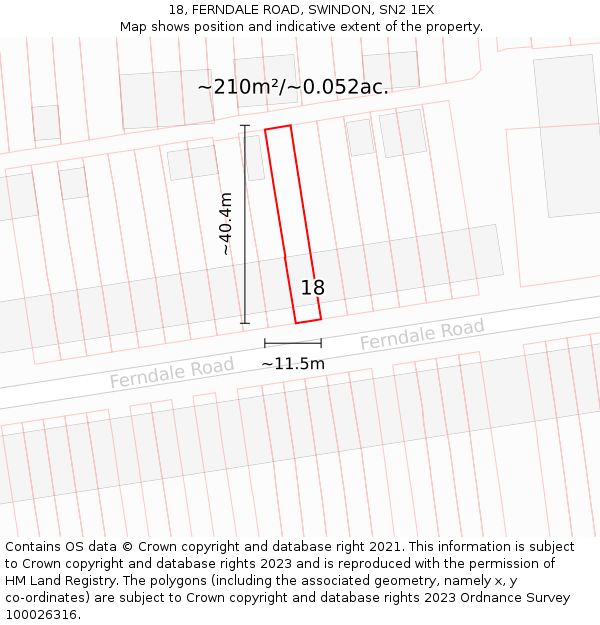 18, FERNDALE ROAD, SWINDON, SN2 1EX: Plot and title map