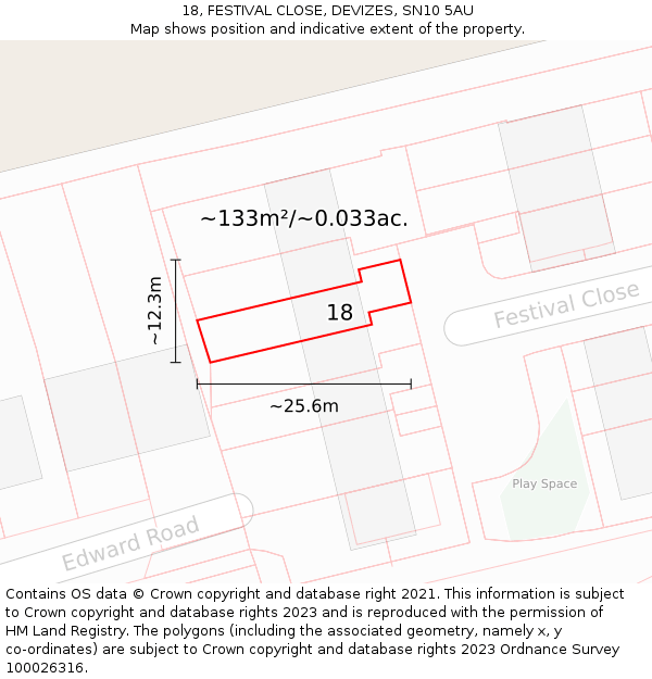 18, FESTIVAL CLOSE, DEVIZES, SN10 5AU: Plot and title map