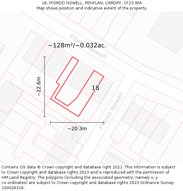 18, FFORDD NOWELL, PENYLAN, CARDIFF, CF23 9FA: Plot and title map